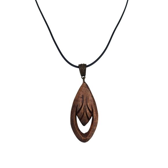Handmade Curved Wooden Eco Friendly Minimalist Modern Pendant Necklace - Picture 1 of 3